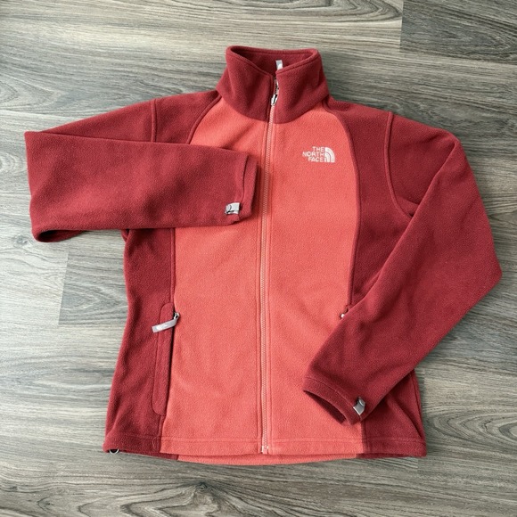 North Face Jacket Sweater Womens Medium Orange Maroon Fleece Full Zip Outdoors - Picture 2 of 10